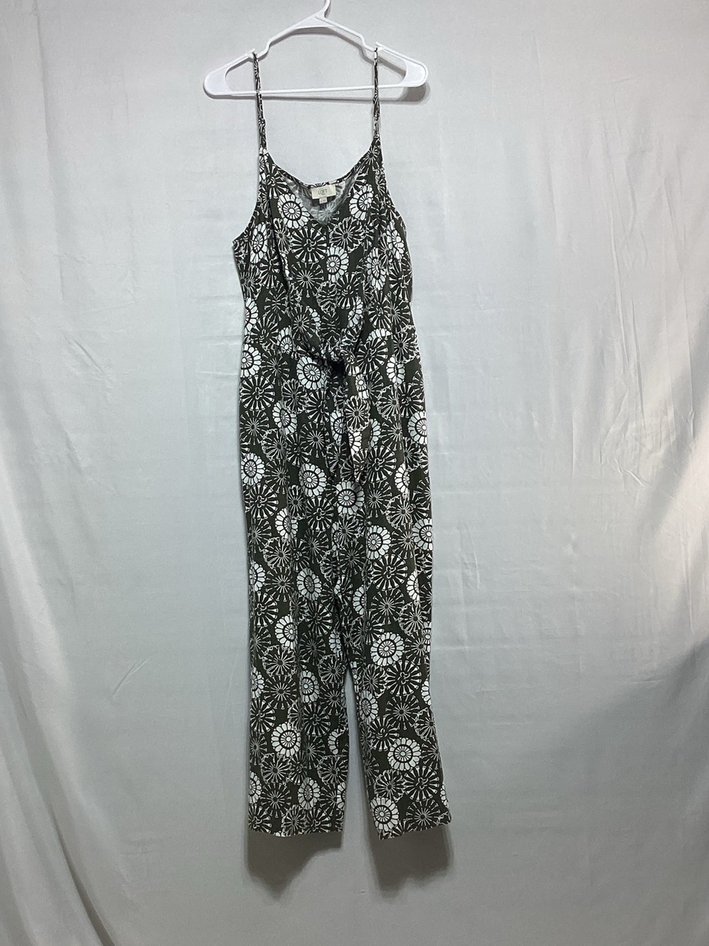 NWT LOFT Outlet XL Green and White Floral Spaghetti-Strap Jumpsuit